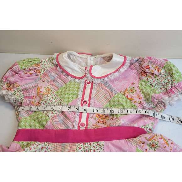 Vintage Square Dance Party Dress Patchwork Handmade Pink Green Size 14p - Picture 2 of 16